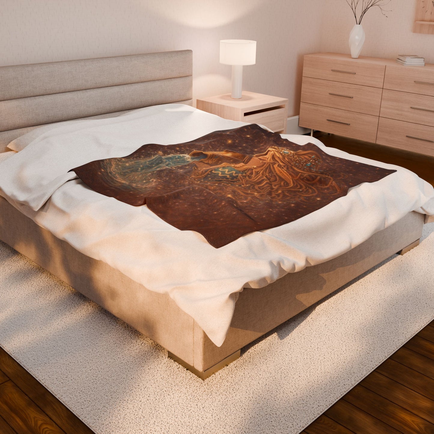 Starry Aquarius Goddess Velveteen Plush Blanket | Zodiac Water Bearer