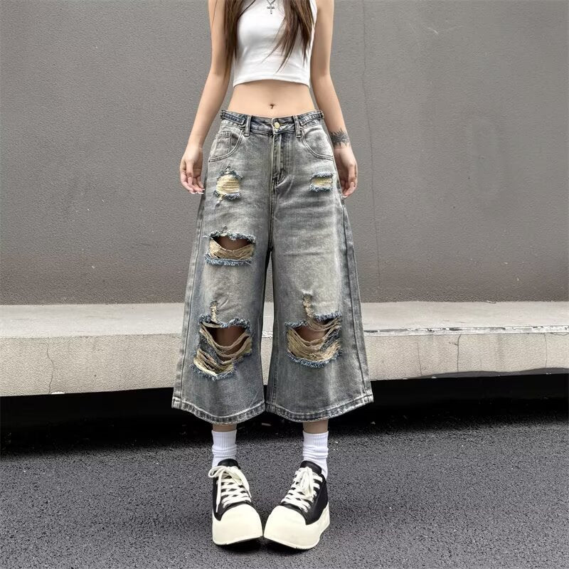 Fracture Hem Denim Shorts