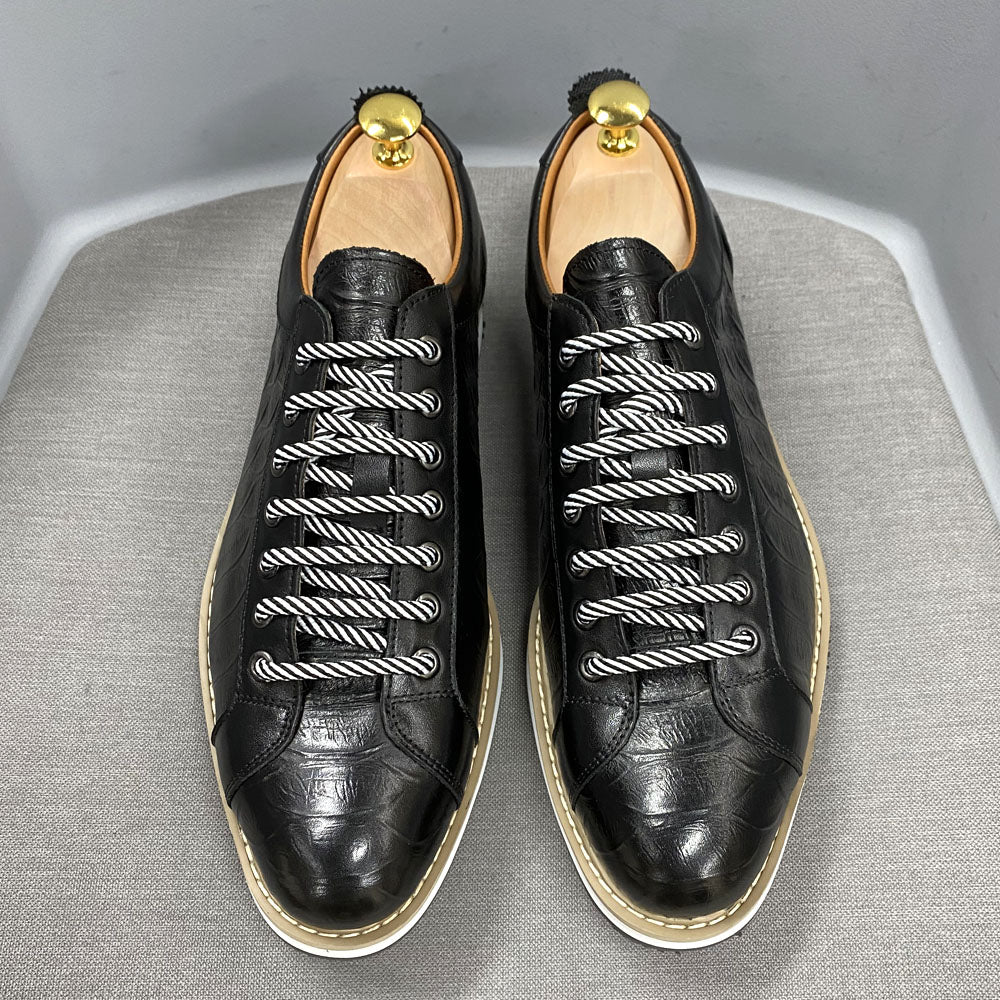 Embossed Street Leather Flats