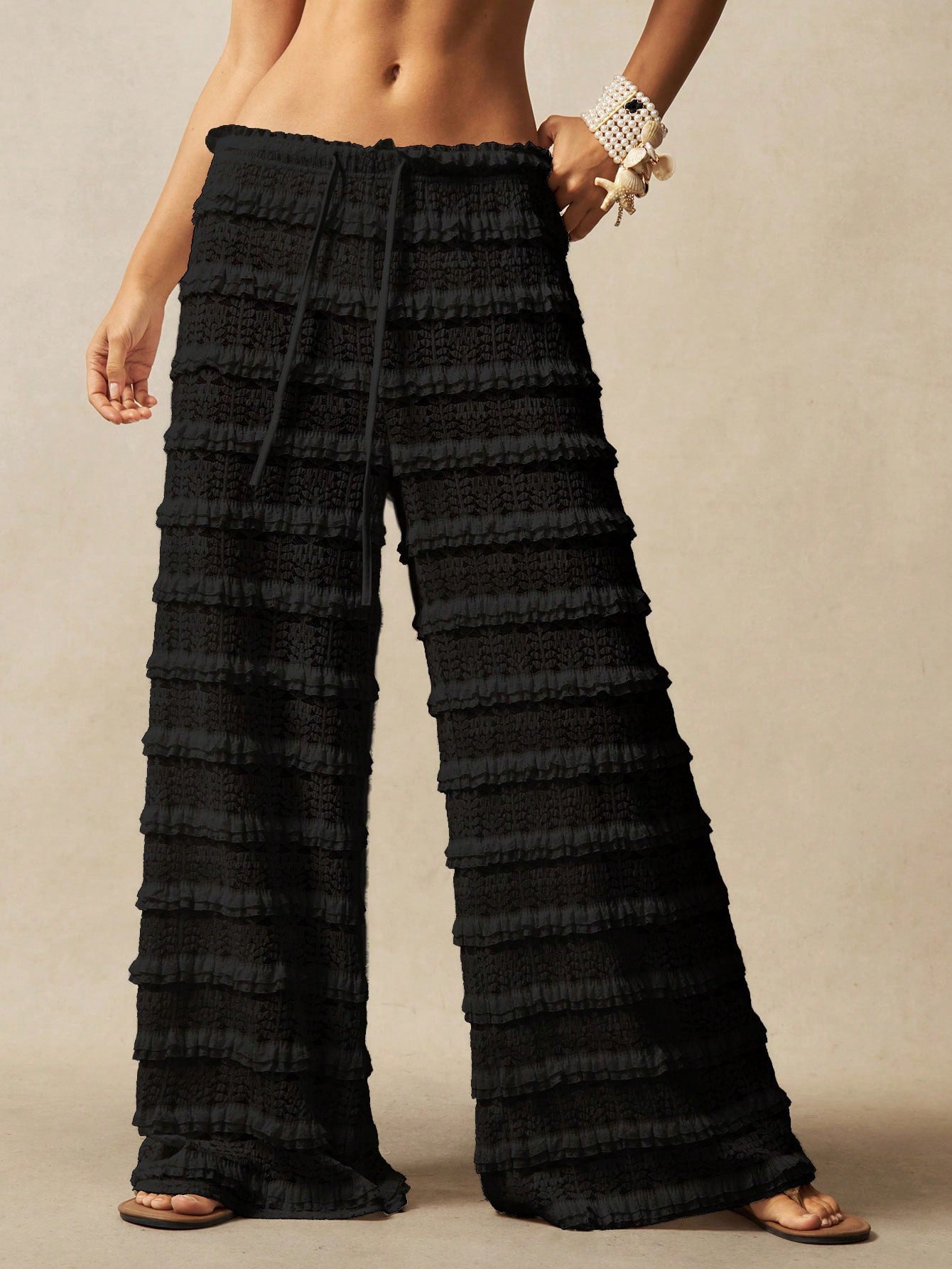 Lattice Tie Straight-Leg Pants