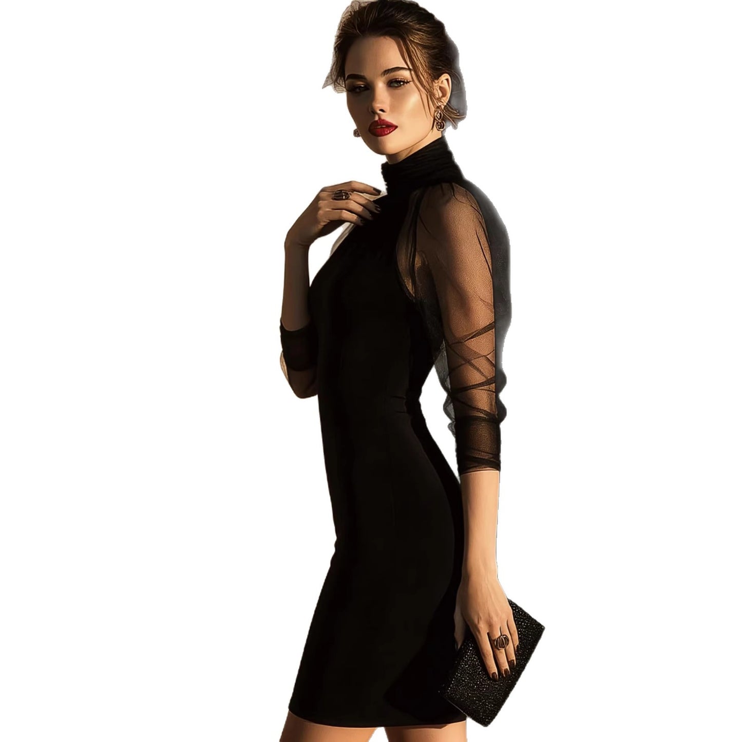 Veilframe Mesh-Overlay Evening Dress