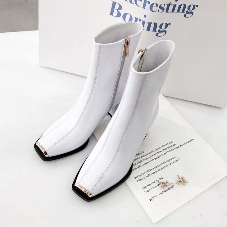 Frame Square-Toe Patent Ankle Boots