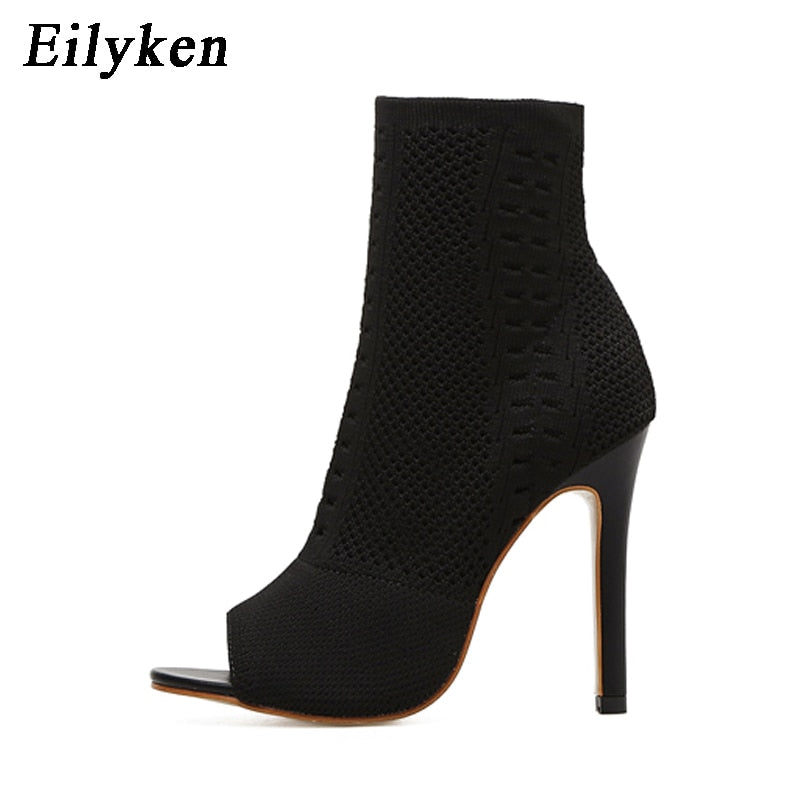 Contour Open-Toe Knit Ankle Boots