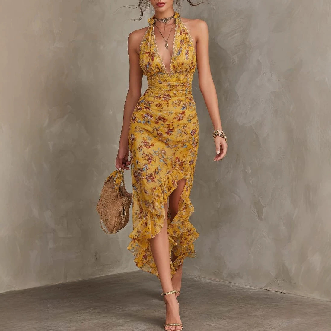 Marigold Ruffle Halter Dress