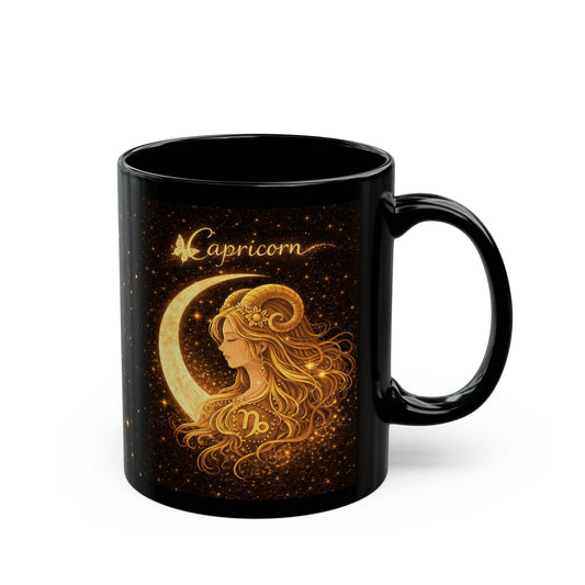 Capricorn Zodiac Illustration Mug | Black Astrology Coffee Cup