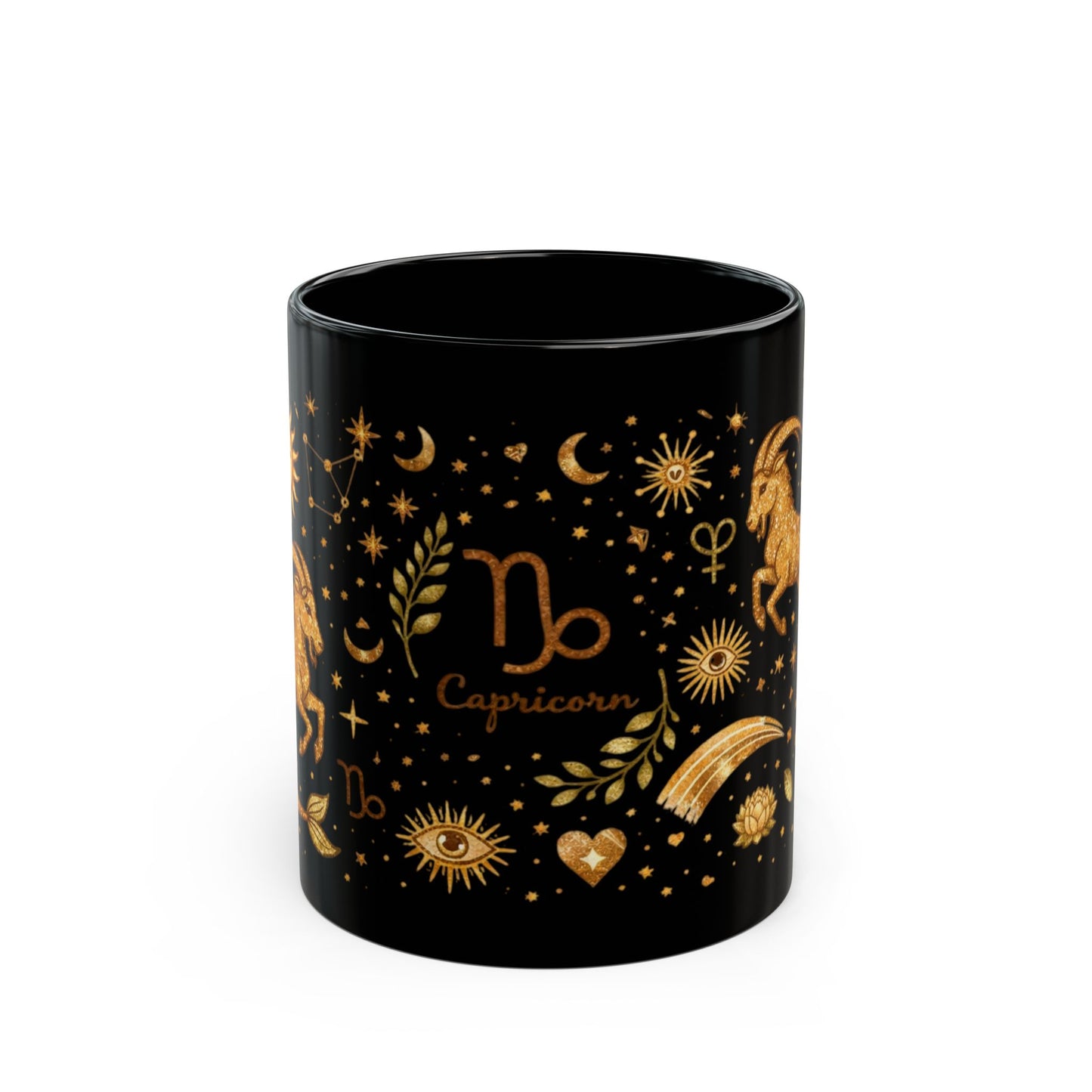 Capricorn Zodiac Gold Motif Mug | Black Ceramic Mug