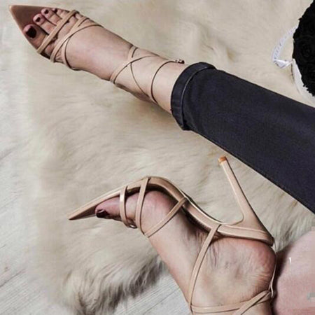 Linework Peep-Toe Stiletto