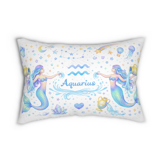 Aquarius Mermaid Zodiac Lumbar Pillow | Astrology Mermaid Cushion