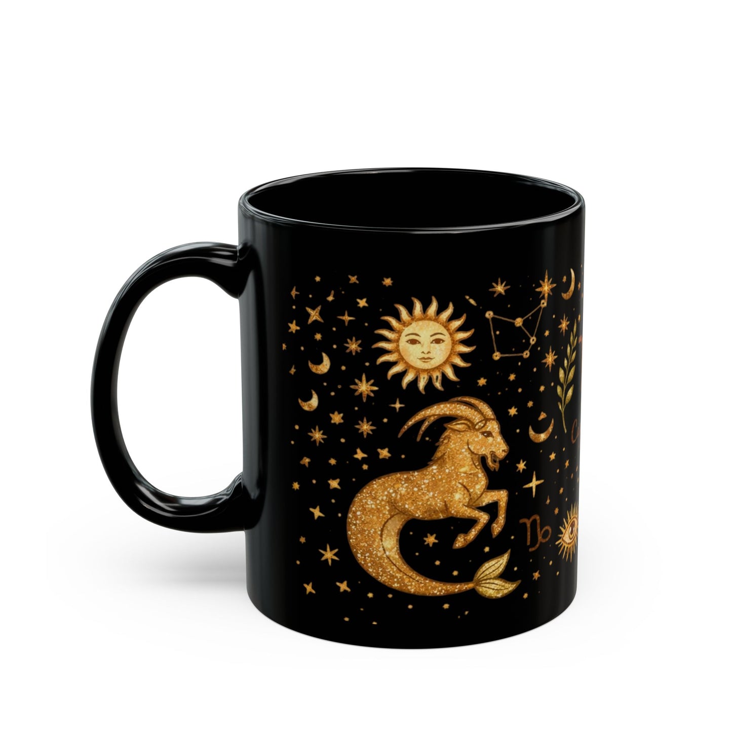 Capricorn Zodiac Gold Motif Mug | Black Ceramic Mug