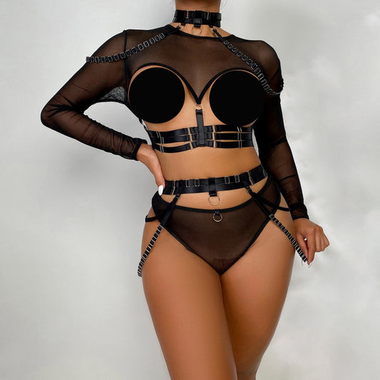 Mesh Halter Four-Piece Lingerie Set