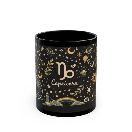 Capricorn Zodiac Mug | Black Astrology Coffee Mug, Capricorn Constellation Design