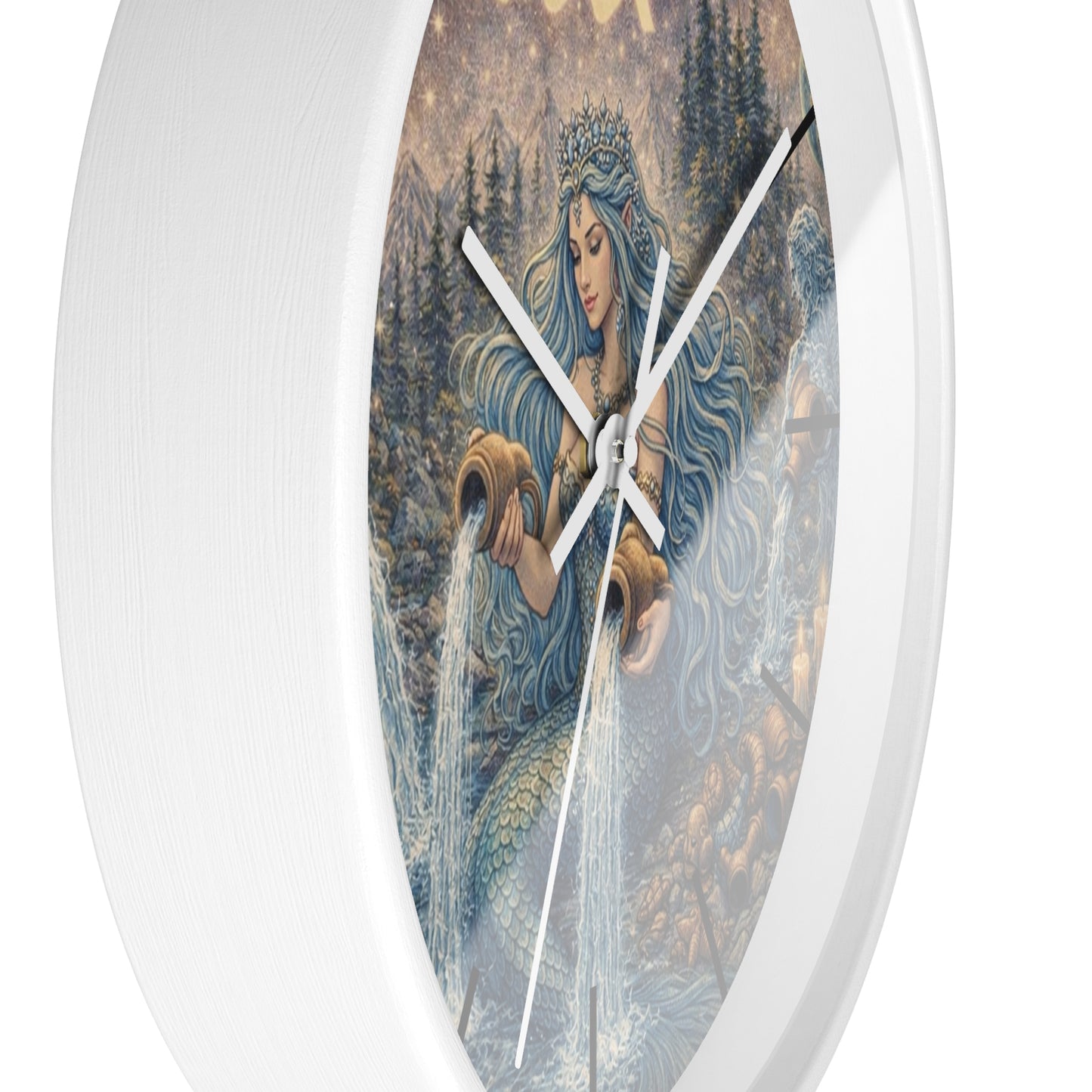 Aquarius Mermaid Wall Clock | Zodiac Water Bearer Celestial Art