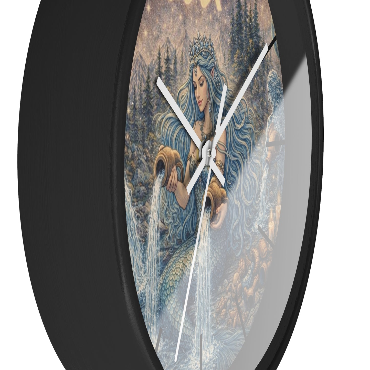 Aquarius Mermaid Wall Clock | Zodiac Water Bearer Celestial Art