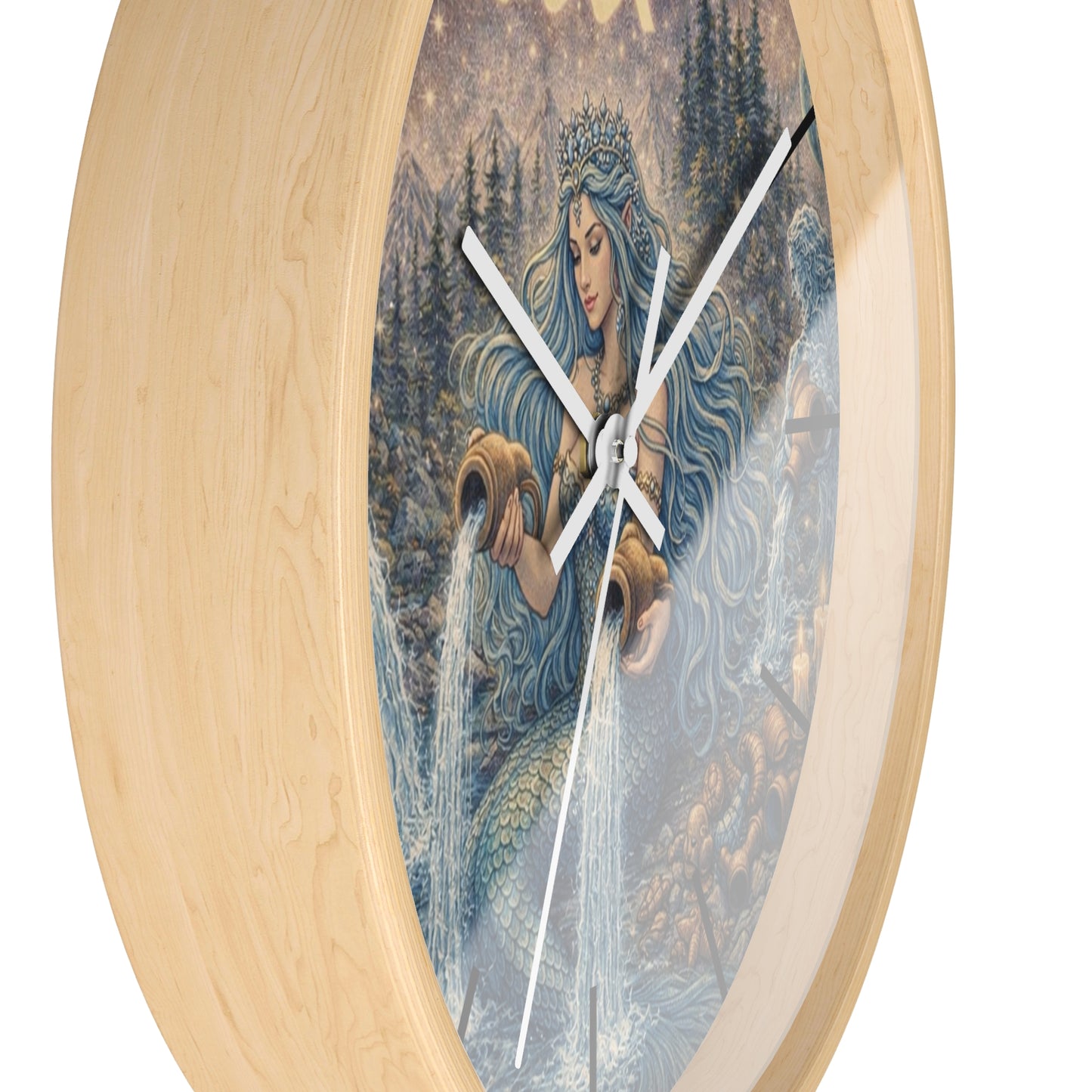 Aquarius Mermaid Wall Clock | Zodiac Water Bearer Celestial Art