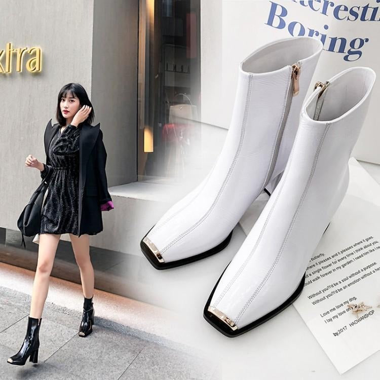 Frame Square-Toe Patent Ankle Boots
