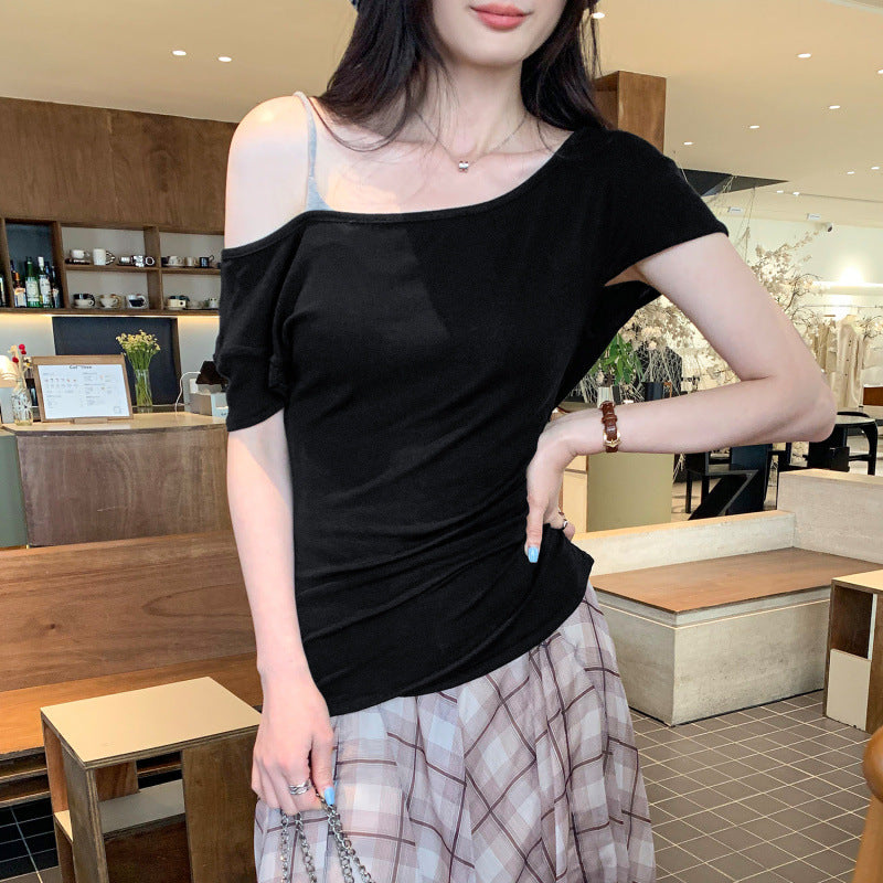 Draped Shoulder Knit Top