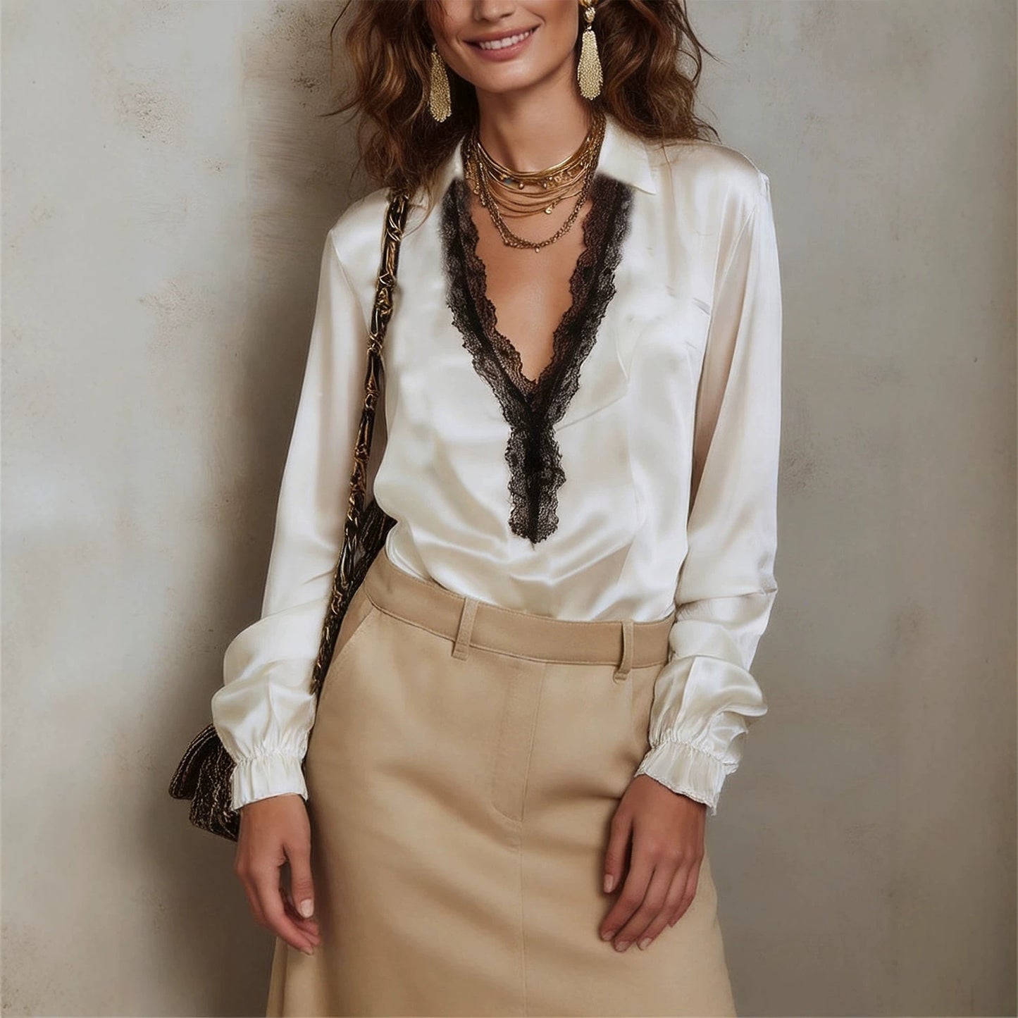 Noir Lace V-Neck Blouse