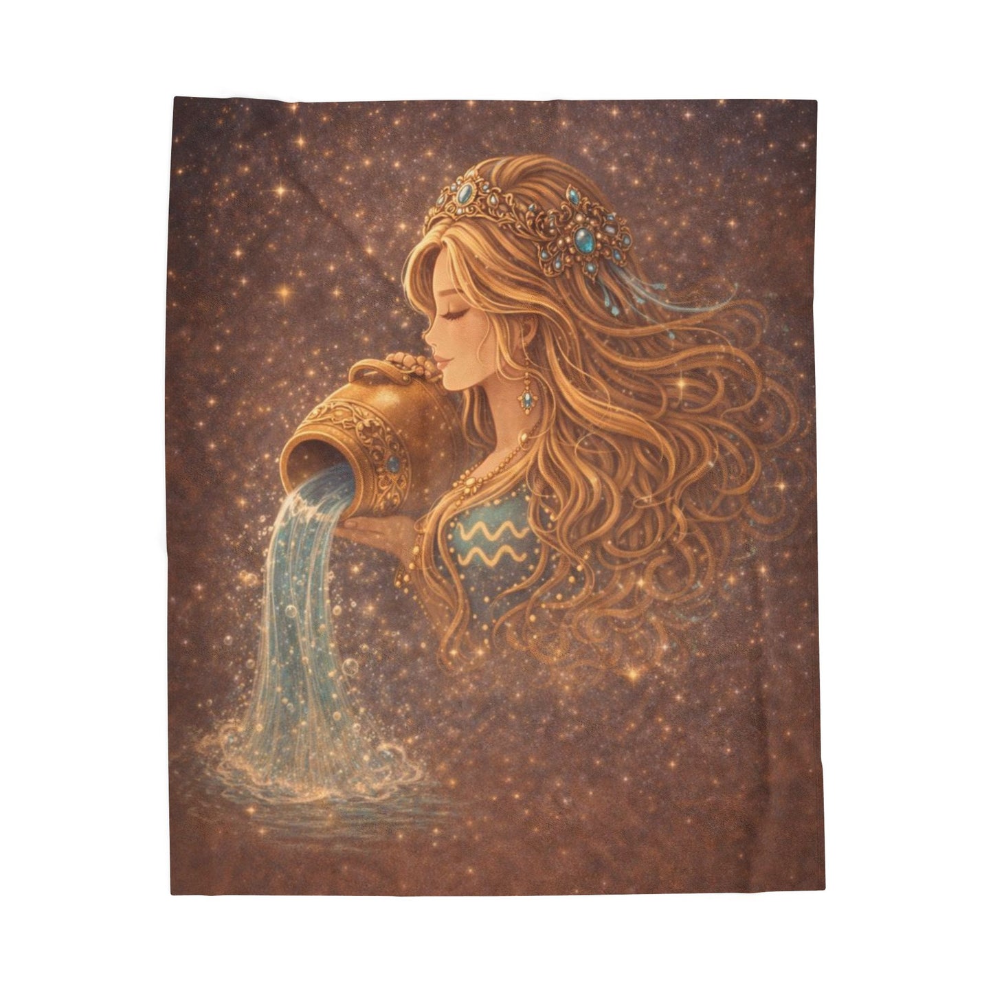 Starry Aquarius Goddess Velveteen Plush Blanket | Zodiac Water Bearer