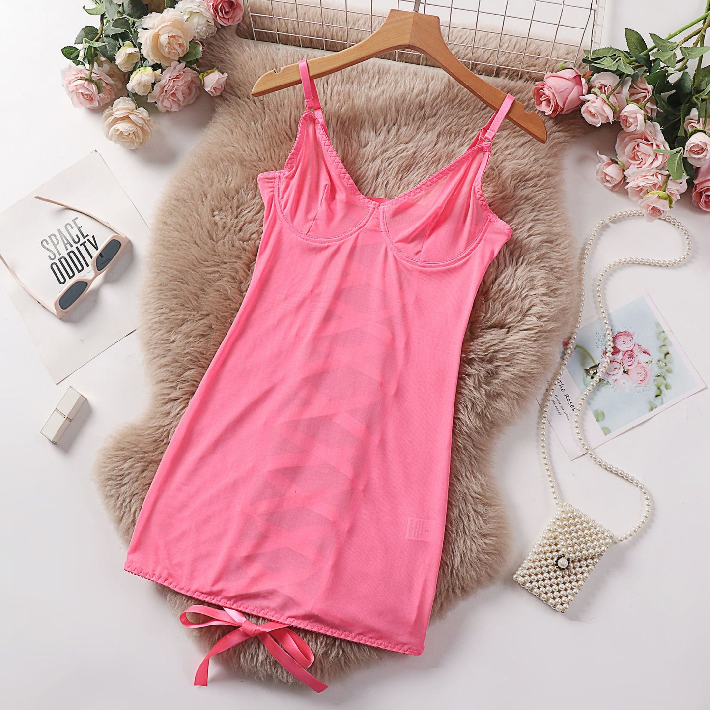Strapless Sheer Lace Chemise Bodysuit