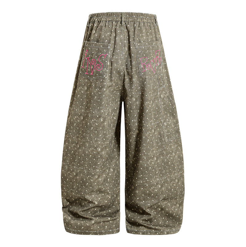 Vintage Note Applique Patchwork Curved Cargo Pants