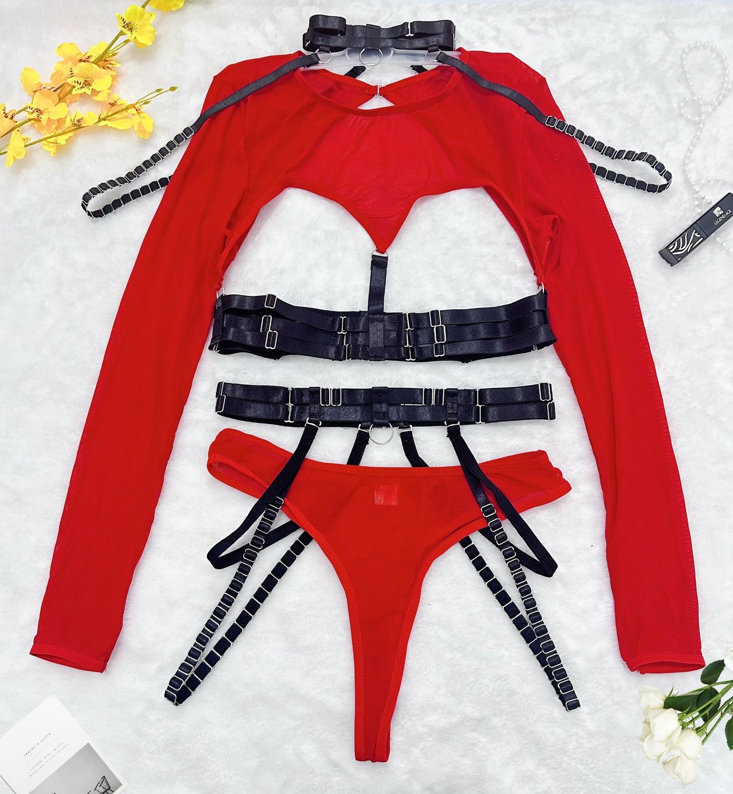Mesh Halter Four-Piece Lingerie Set