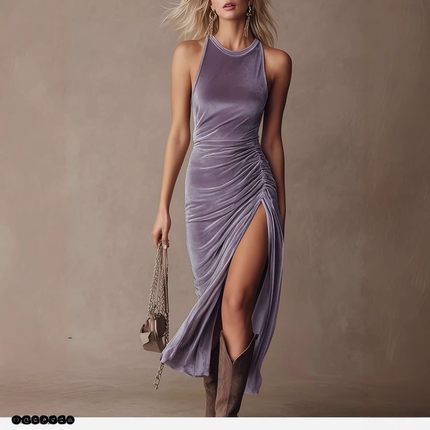 Amethyst Velvet Halter Gown