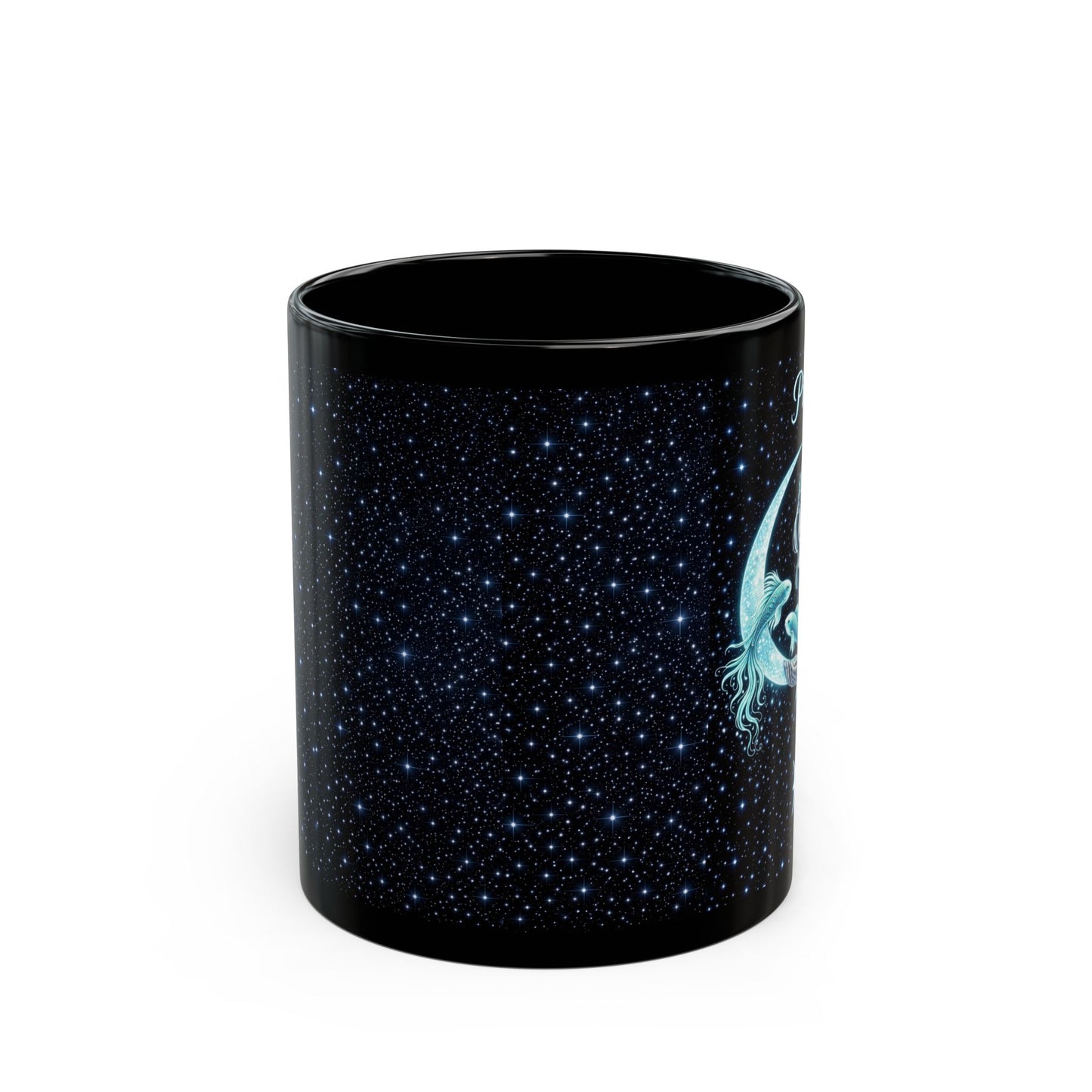 Pisces Zodiac Moon Mermaid Mug | Astrology Black Ceramic Mug