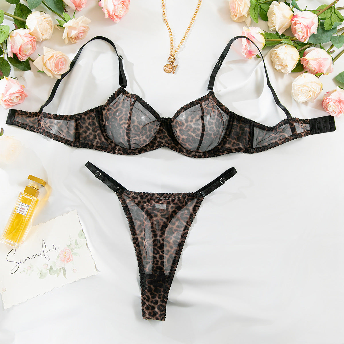 Luna Plaid Mesh Lingerie Set