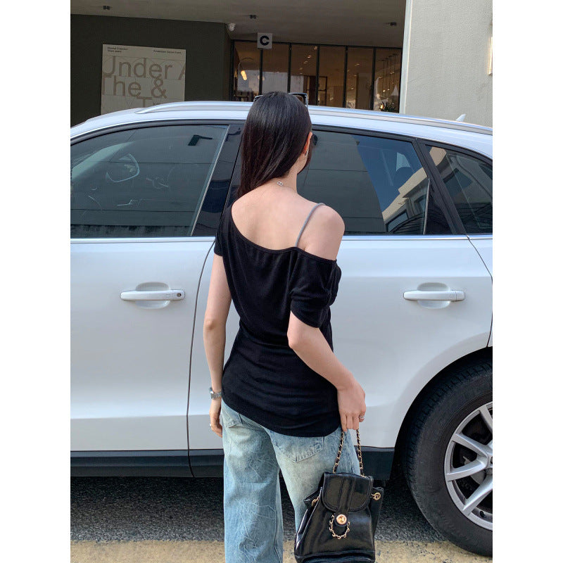 Draped Shoulder Knit Top