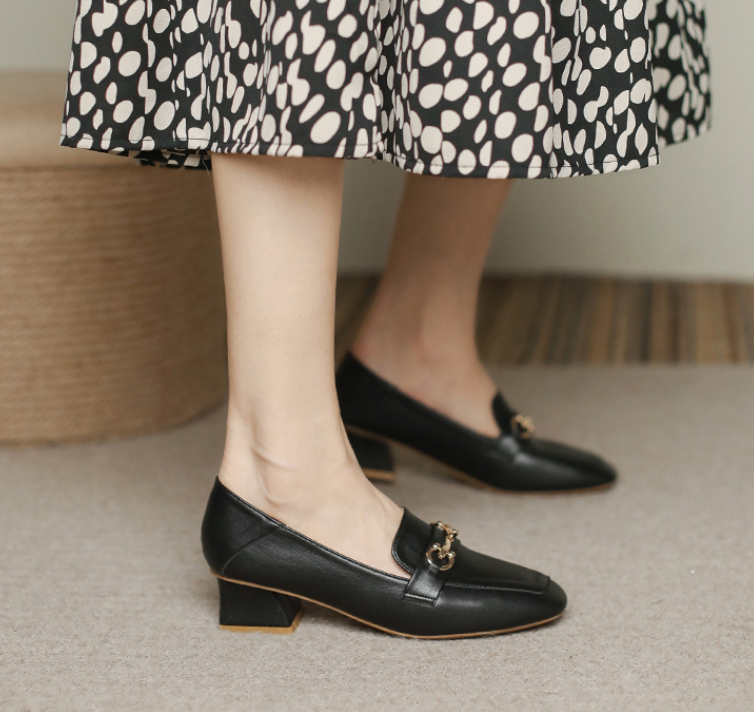 Outline Square-Toe Block-Heel Loafers