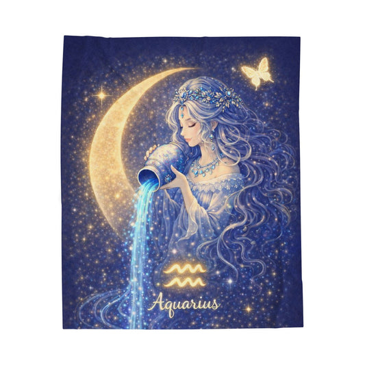 Aquarius Water-Bearer Velveteen Blanket | Zodiac Celestial Design
