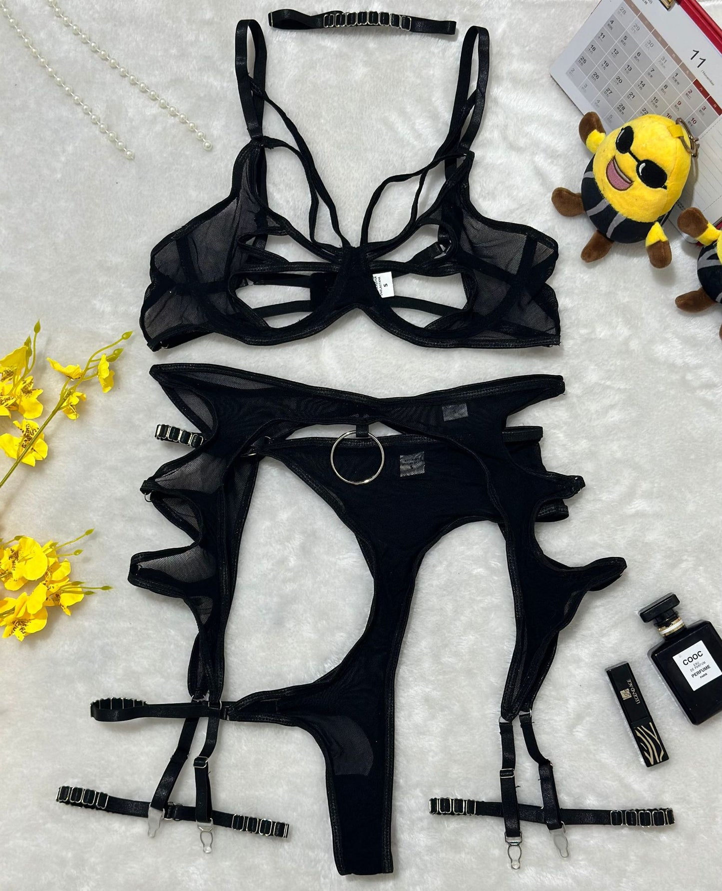 Mesh Cutout Contour Lingerie Set