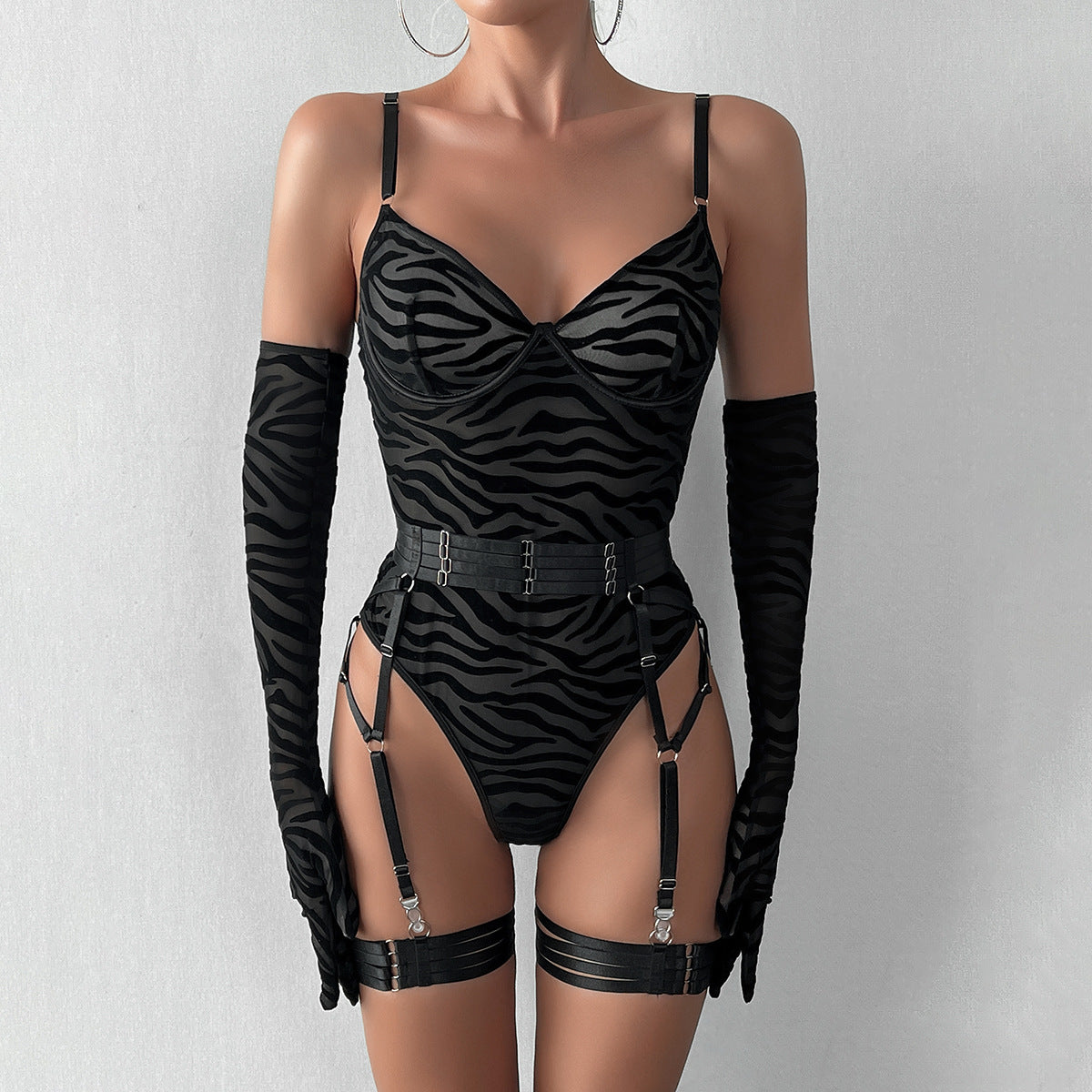 Sheer Mesh Bodysuit & Gloves Set