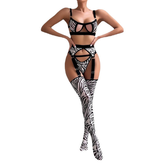 Leopard Mesh Four-Piece Lingerie Set