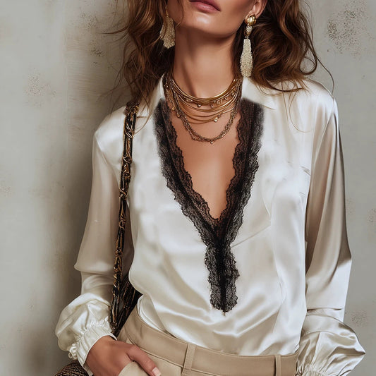 Noir Lace V-Neck Blouse