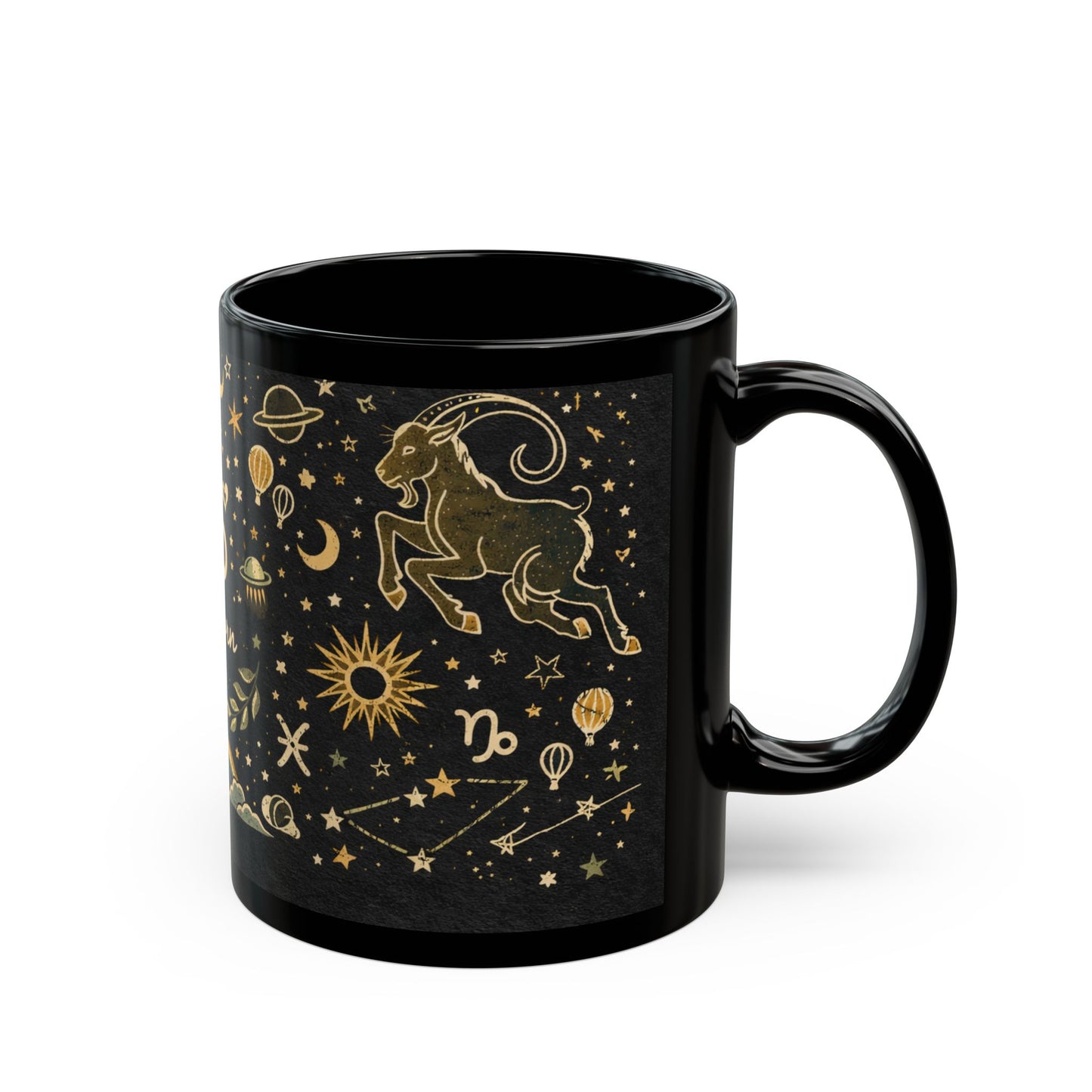 Capricorn Zodiac Mug | Black Astrology Coffee Mug, Capricorn Constellation Design