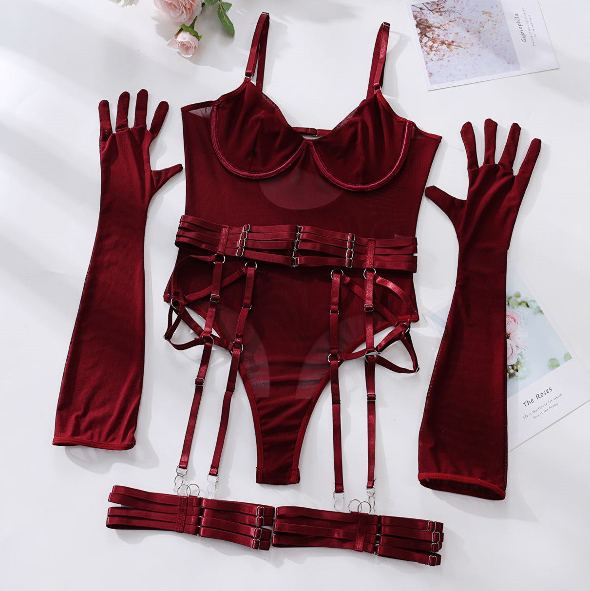 Sheer Mesh Bodysuit & Gloves Set