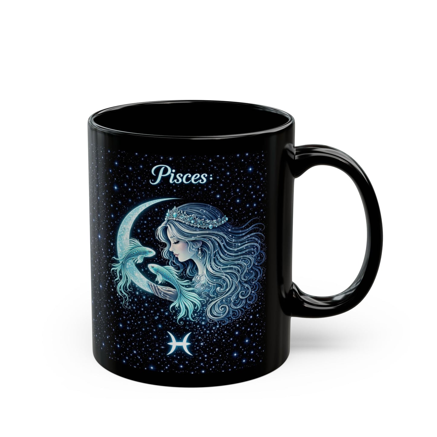 Pisces Zodiac Moon Mermaid Mug | Astrology Black Ceramic Mug