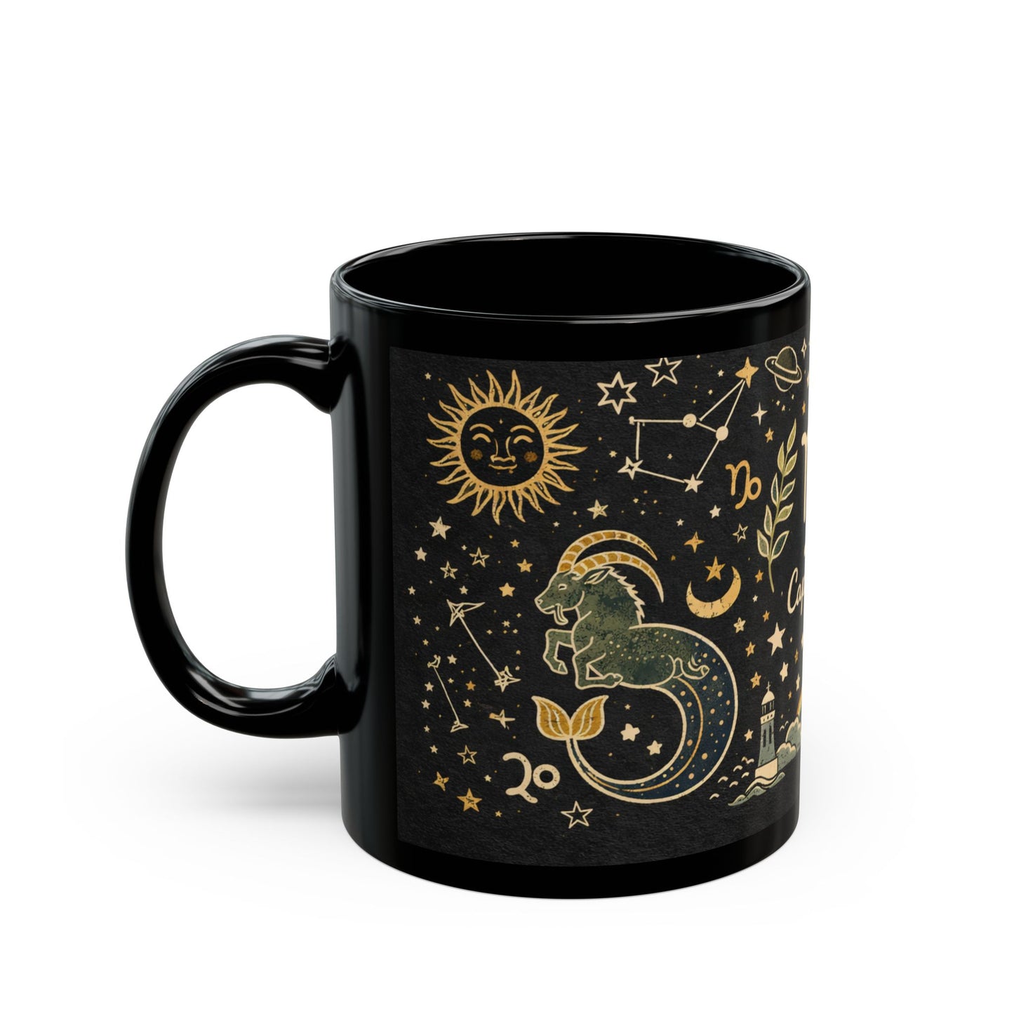 Capricorn Zodiac Mug | Black Astrology Coffee Mug, Capricorn Constellation Design