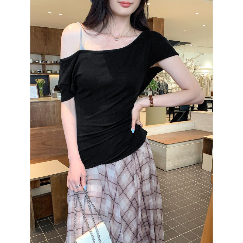 Draped Shoulder Knit Top