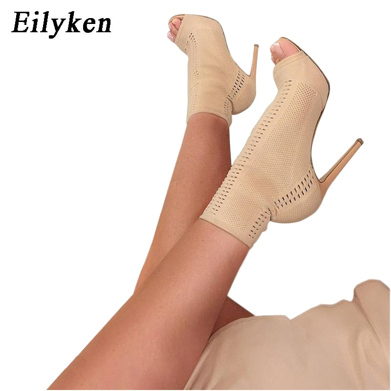 Contour Open-Toe Knit Ankle Boots