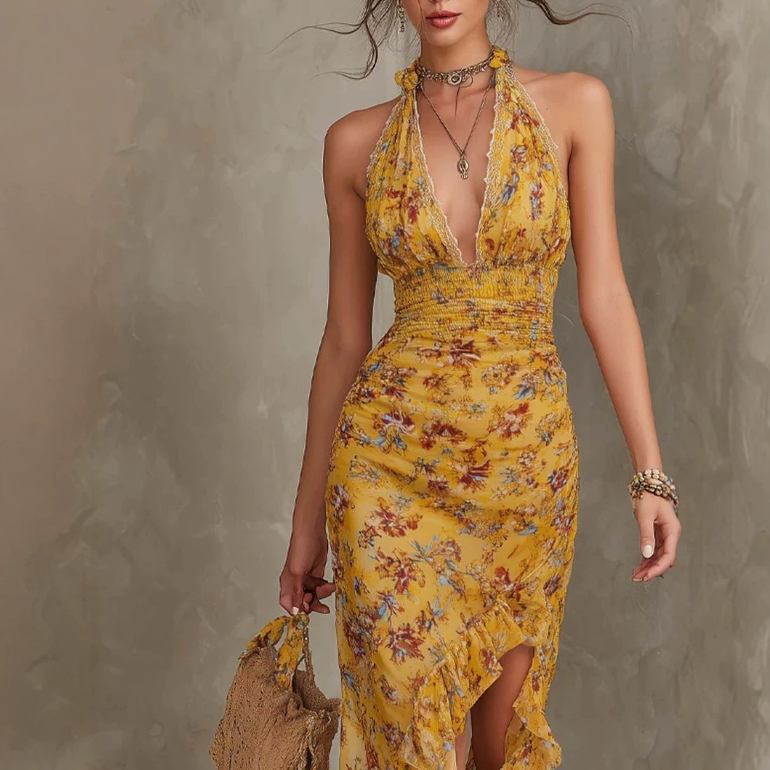 Marigold Ruffle Halter Dress