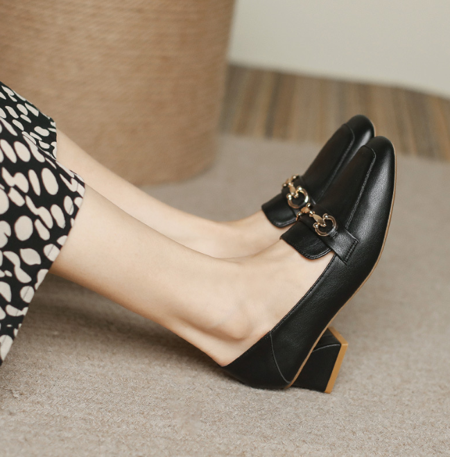 Outline Square-Toe Block-Heel Loafers