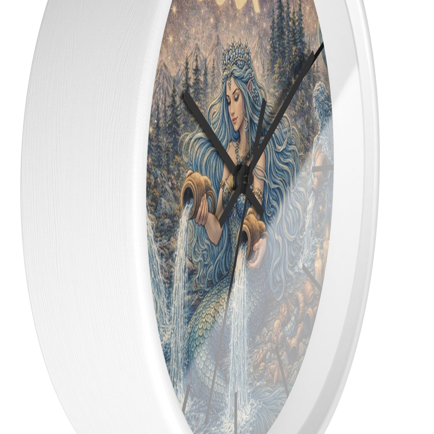 Aquarius Mermaid Wall Clock | Zodiac Water Bearer Celestial Art
