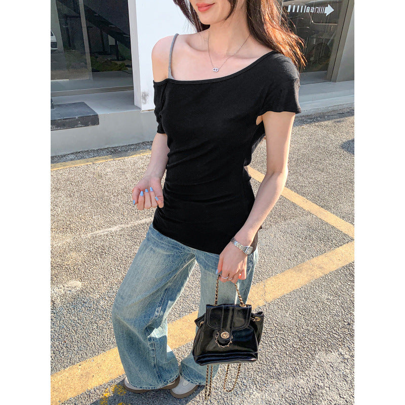 Draped Shoulder Knit Top