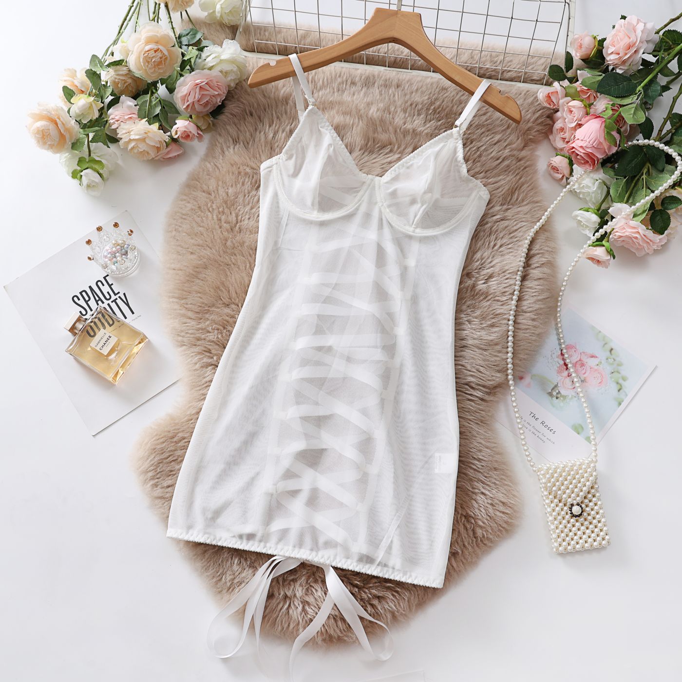 Strapless Sheer Lace Chemise Bodysuit