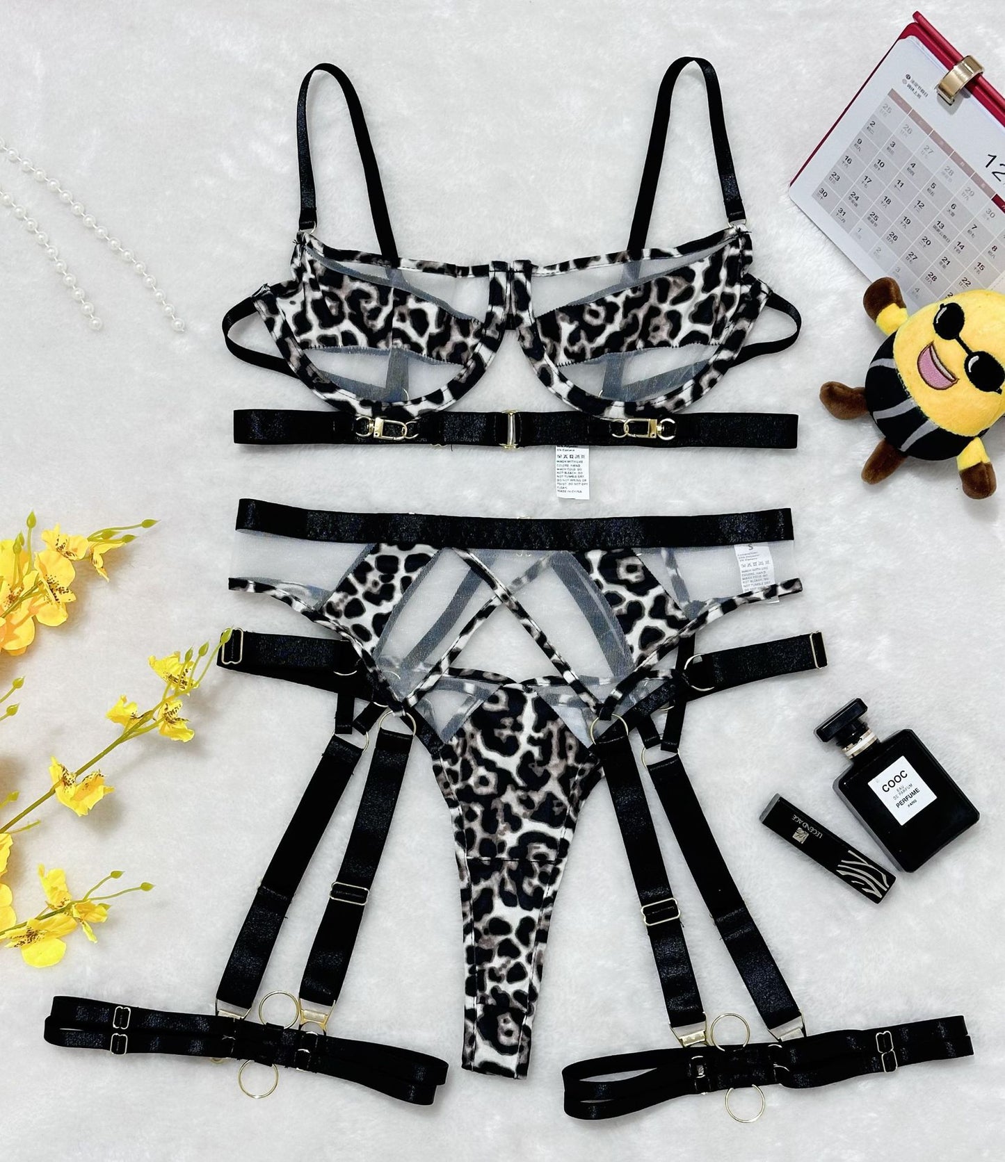 Leopard Mesh Contour Lingerie Set