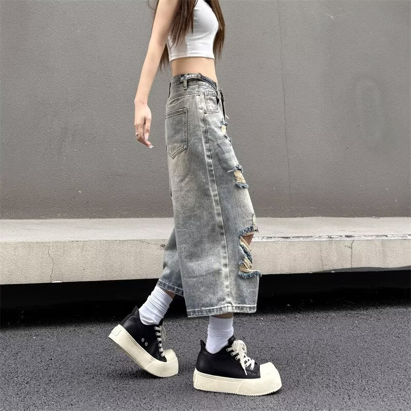 Fracture Hem Denim Shorts