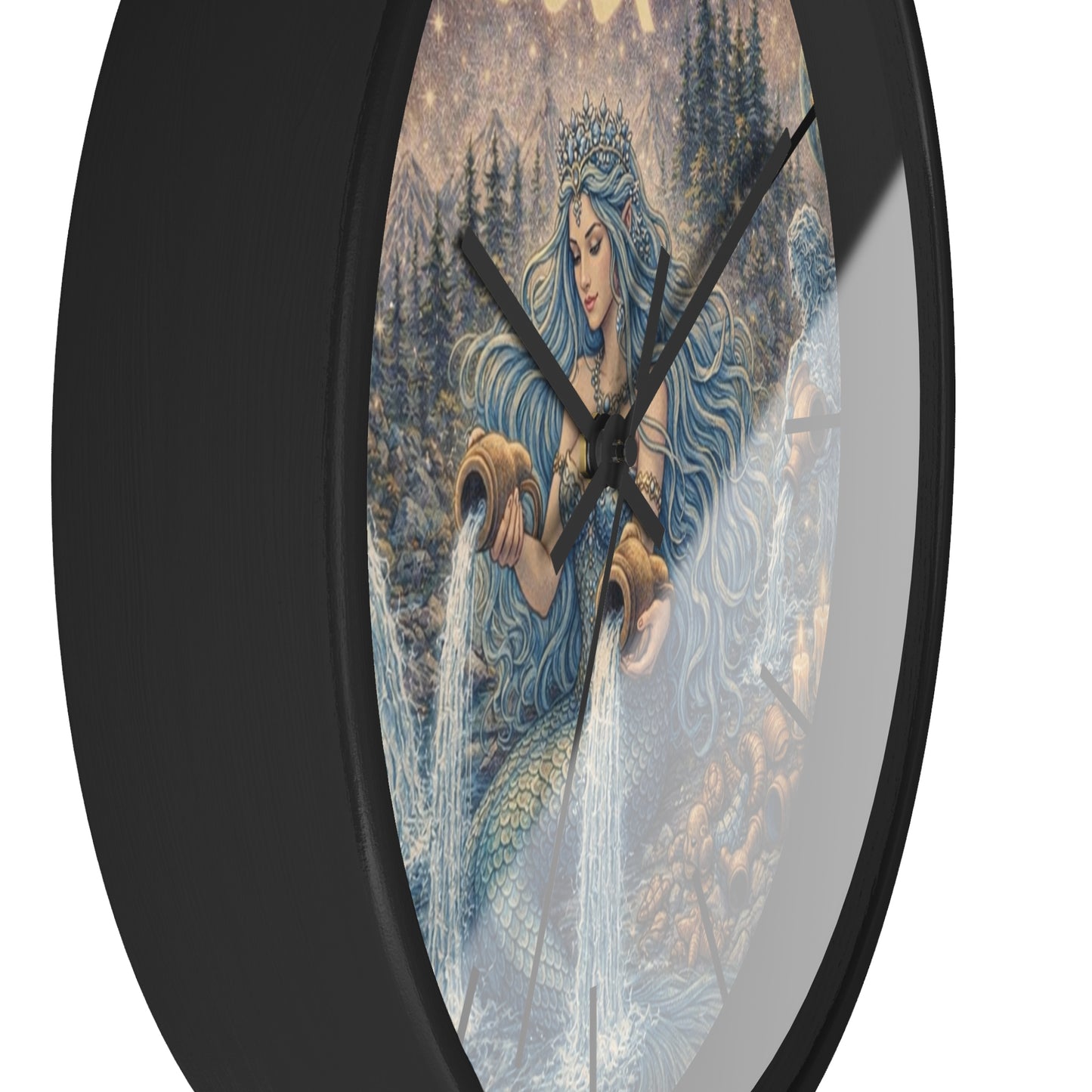 Aquarius Mermaid Wall Clock | Zodiac Water Bearer Celestial Art