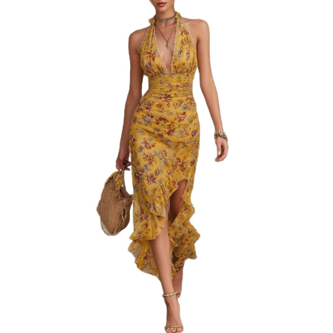 Marigold Ruffle Halter Dress
